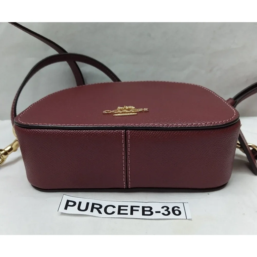Coach Mini Serena Wine Red Crossgrain Leather Zipper Closure Crossbody Bag